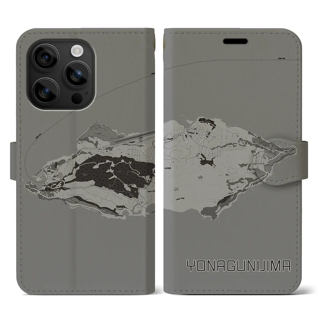 【与那国島(沖縄県)】地図柄iPhoneケース(手帳タイプ)モノトーン・iPhone 16 用