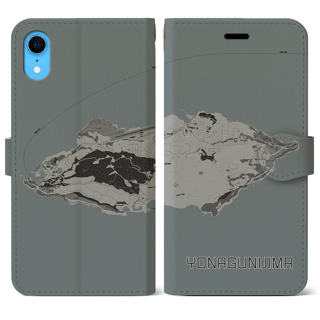 【与那国島(沖縄県)】地図柄iPhoneケース(手帳タイプ)モノトーン・iPhone XR 用
