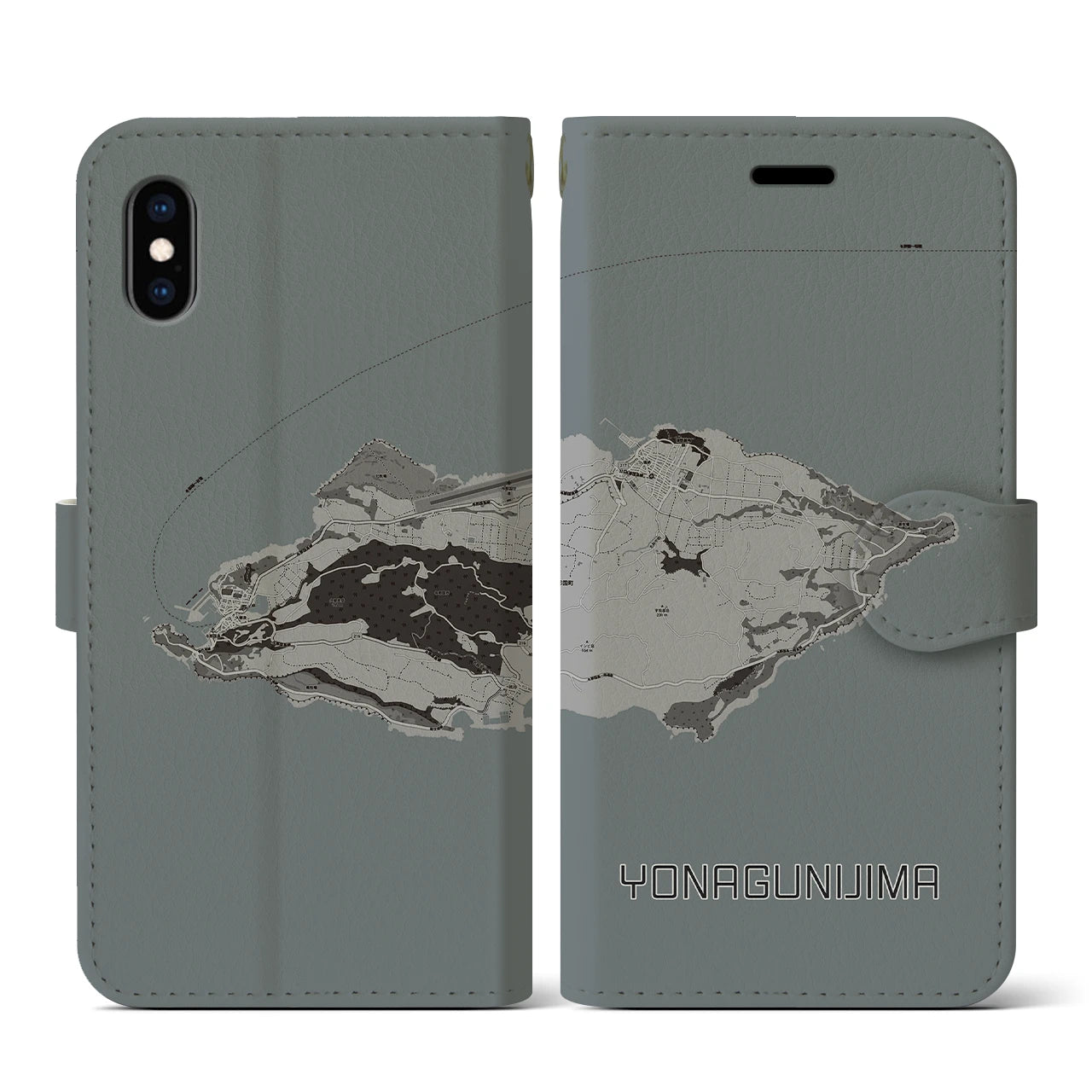 【与那国島(沖縄県)】地図柄iPhoneケース(手帳タイプ)モノトーン・iPhone XS / X 用
