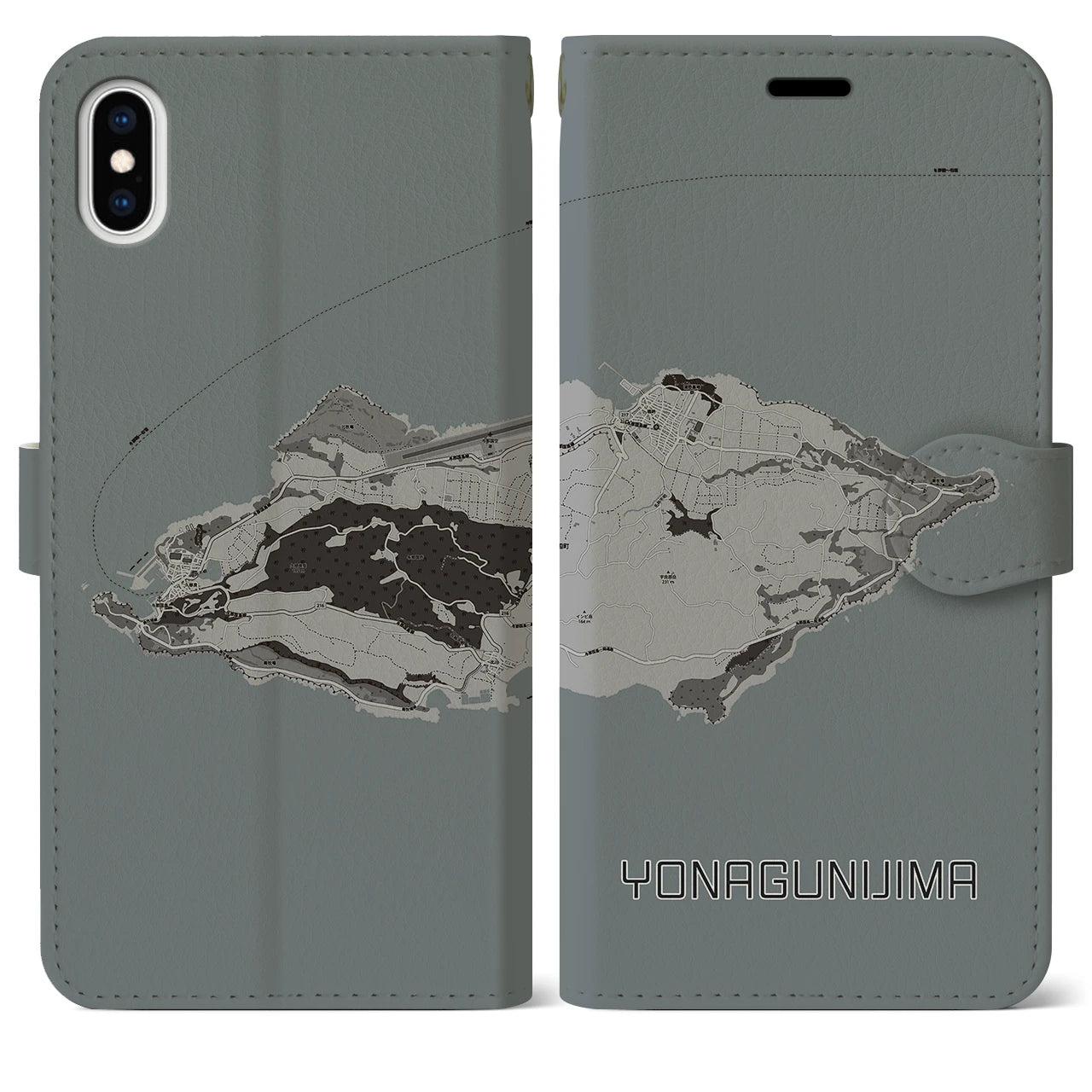 【与那国島(沖縄県)】地図柄iPhoneケース(手帳タイプ)モノトーン・iPhone XS Max 用