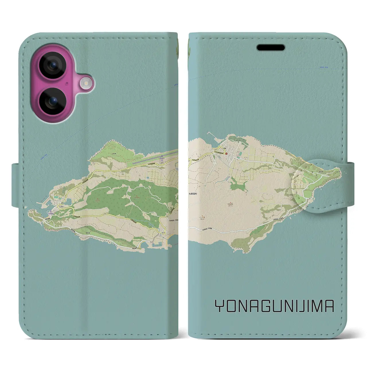 【与那国島(沖縄県)】地図柄iPhoneケース(手帳タイプ)ナチュラル・iPhone 16 Pro 用