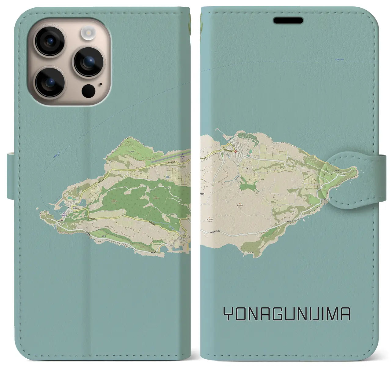 【与那国島(沖縄県)】地図柄iPhoneケース(手帳タイプ)ナチュラル・iPhone 16 Plus 用
