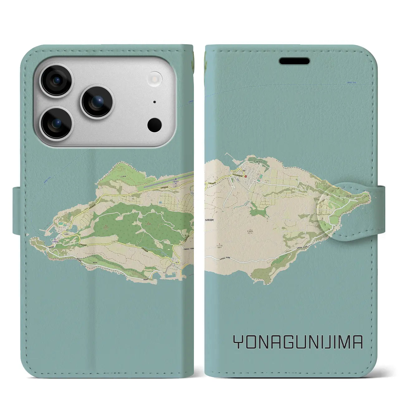 【与那国島(沖縄県)】地図柄iPhoneケース(手帳タイプ)ナチュラル・iPhone 17 Pro Max 用
