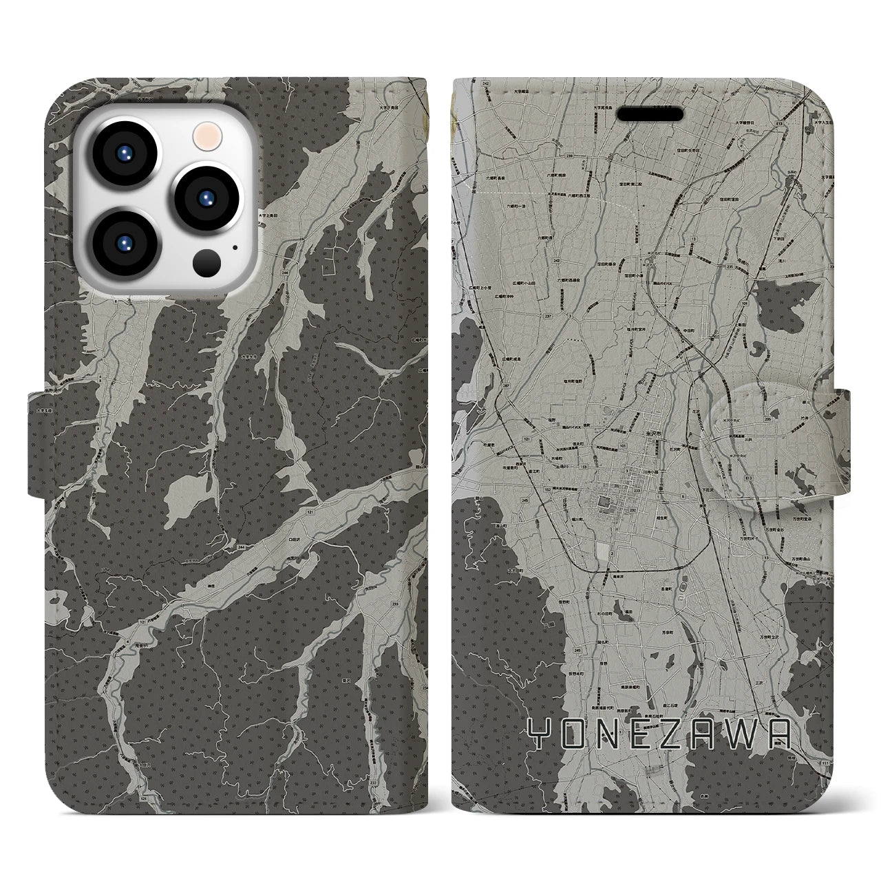 【米沢(山形県)】地図柄iPhoneケース(手帳タイプ)