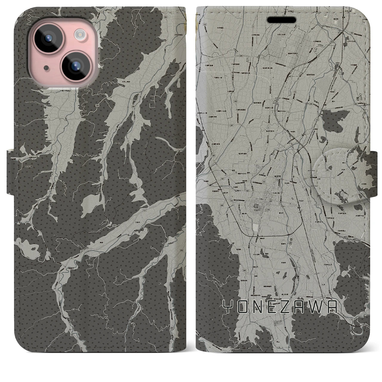 【米沢(山形県)】地図柄iPhoneケース(手帳タイプ)