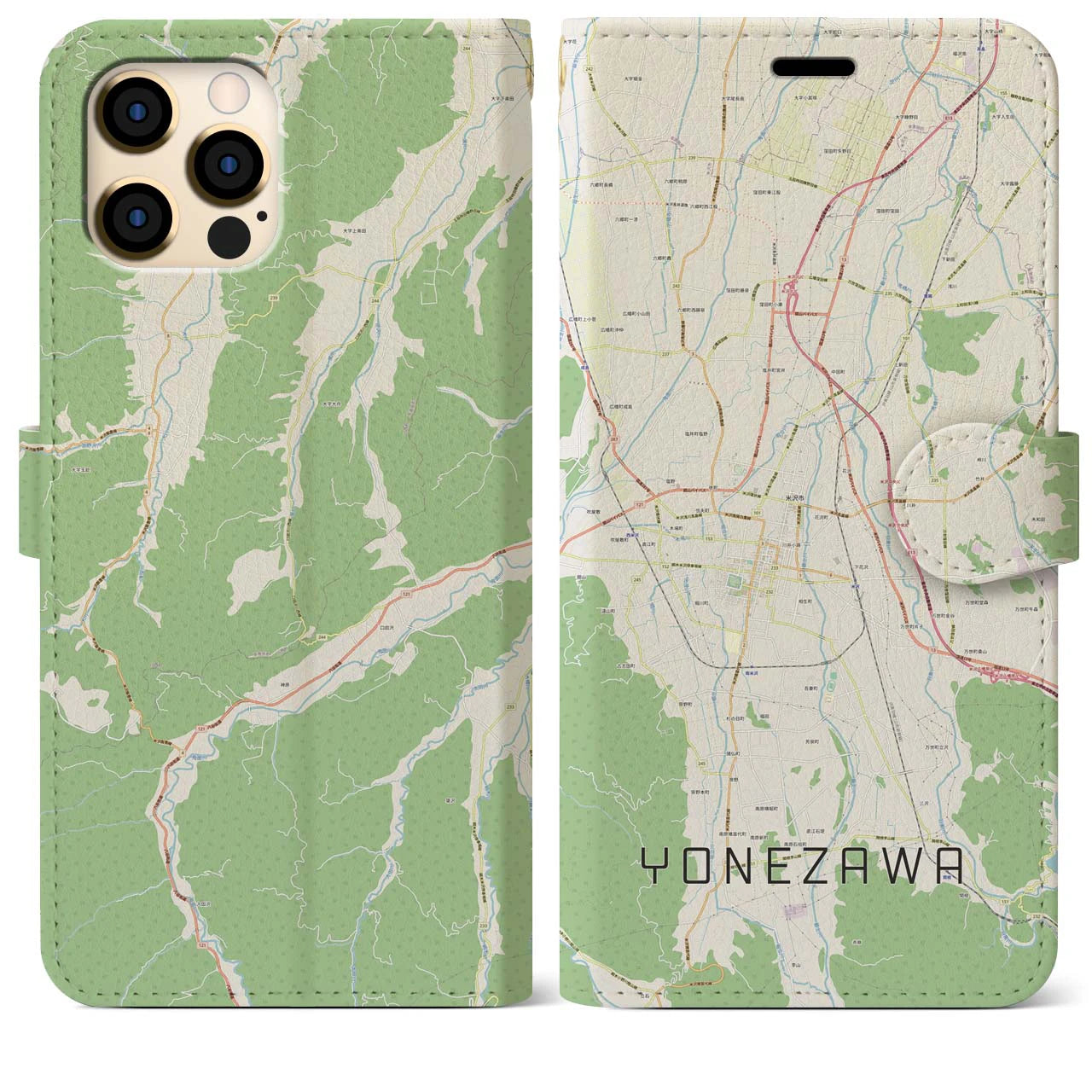 【米沢(山形県)】地図柄iPhoneケース(手帳タイプ)