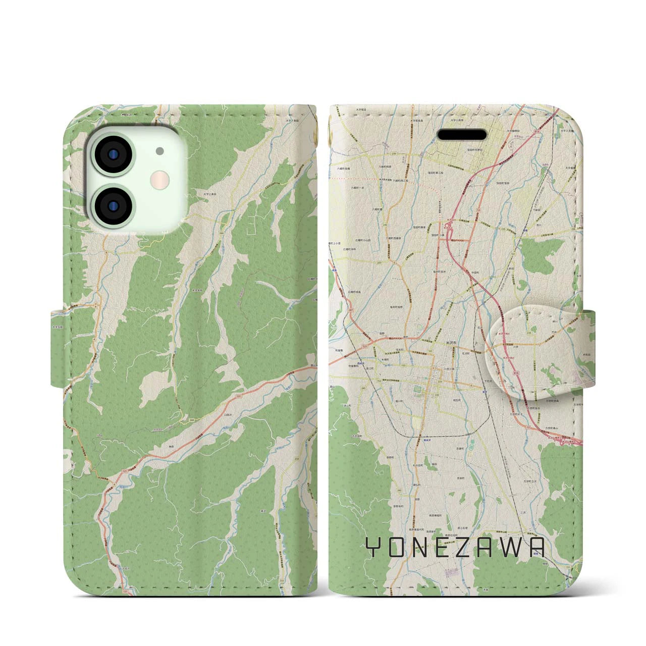 【米沢(山形県)】地図柄iPhoneケース(手帳タイプ)