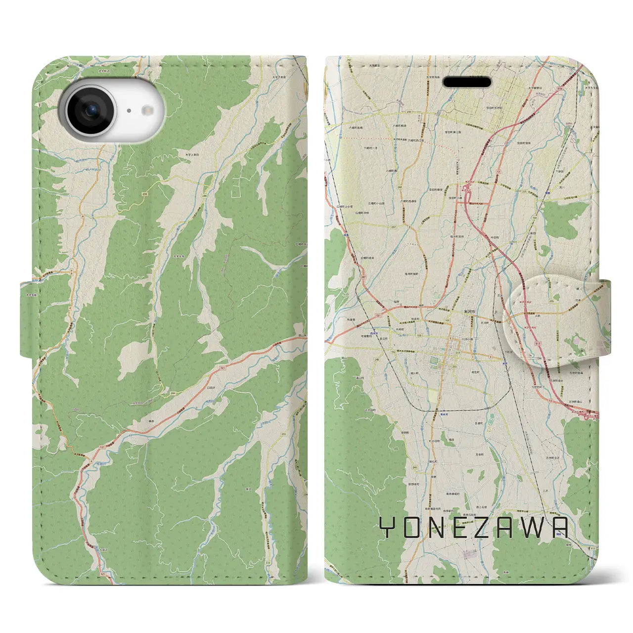 【米沢(山形県)】地図柄iPhoneケース(手帳タイプ)