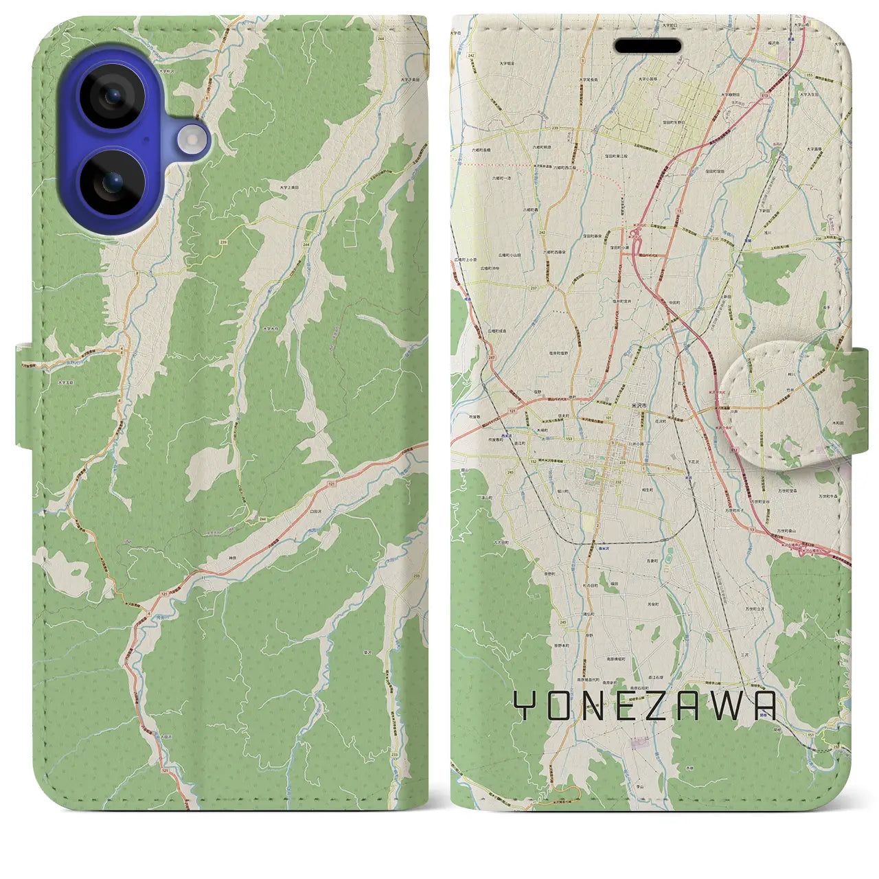 【米沢(山形県)】地図柄iPhoneケース(手帳タイプ)