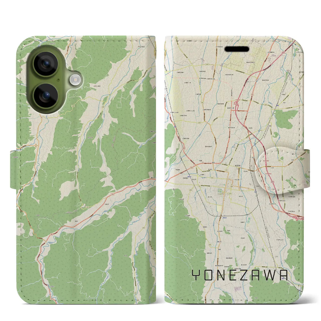 【米沢(山形県)】地図柄iPhoneケース(手帳タイプ)モノトーン・iPhone 17 Pro Max 用