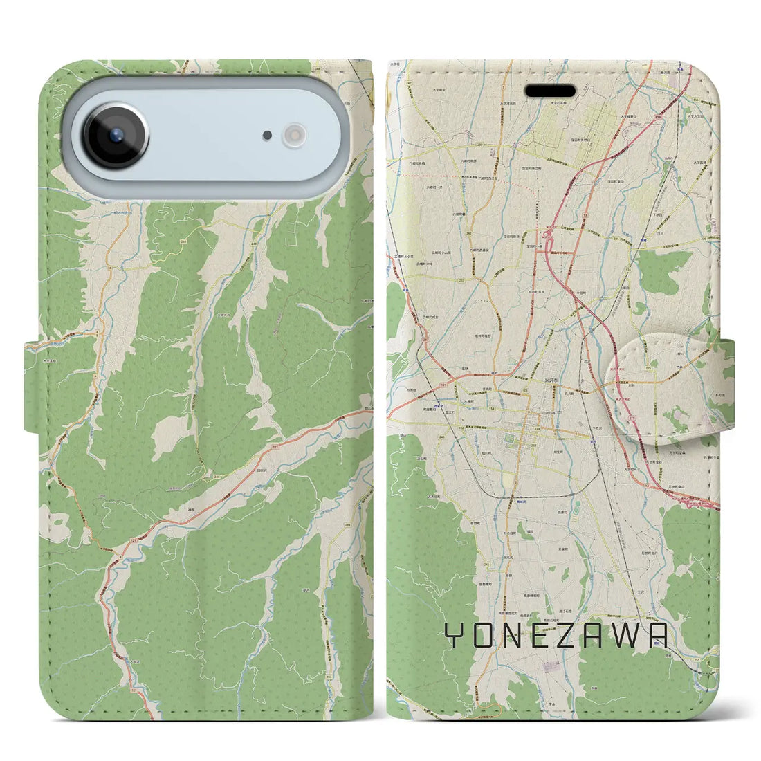 【米沢(山形県)】地図柄iPhoneケース(手帳タイプ)ナチュラル・iPhone 17 Pro Max 用