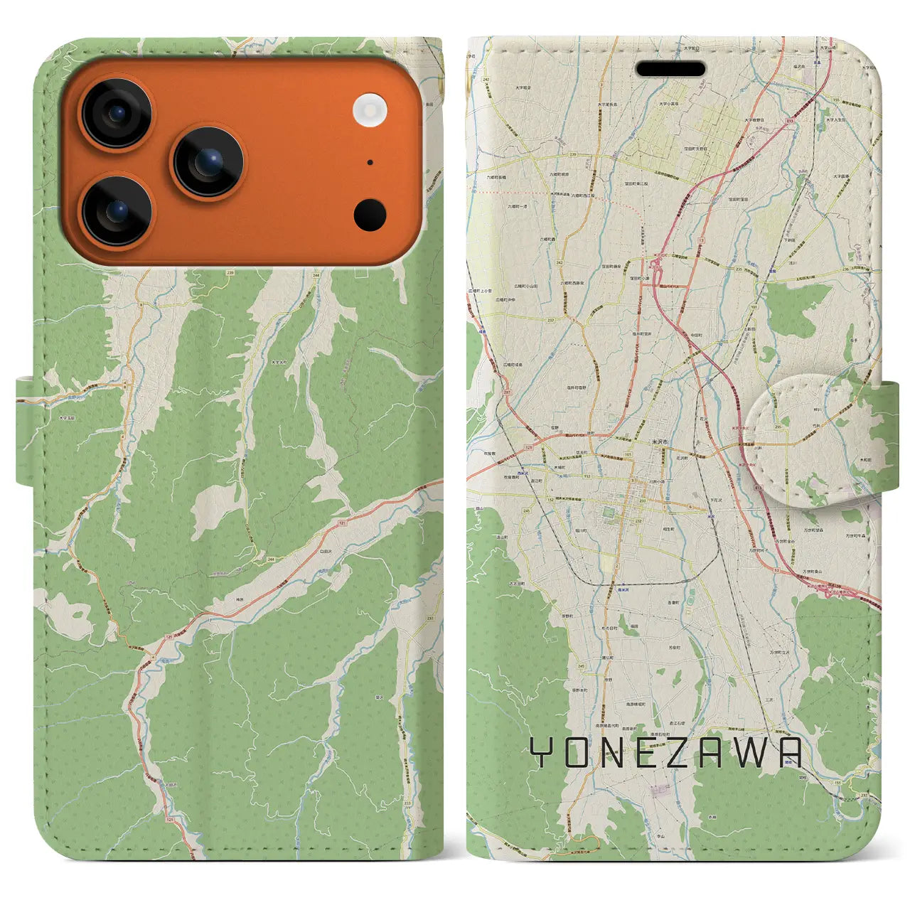 【米沢(山形県)】地図柄iPhoneケース(手帳タイプ)