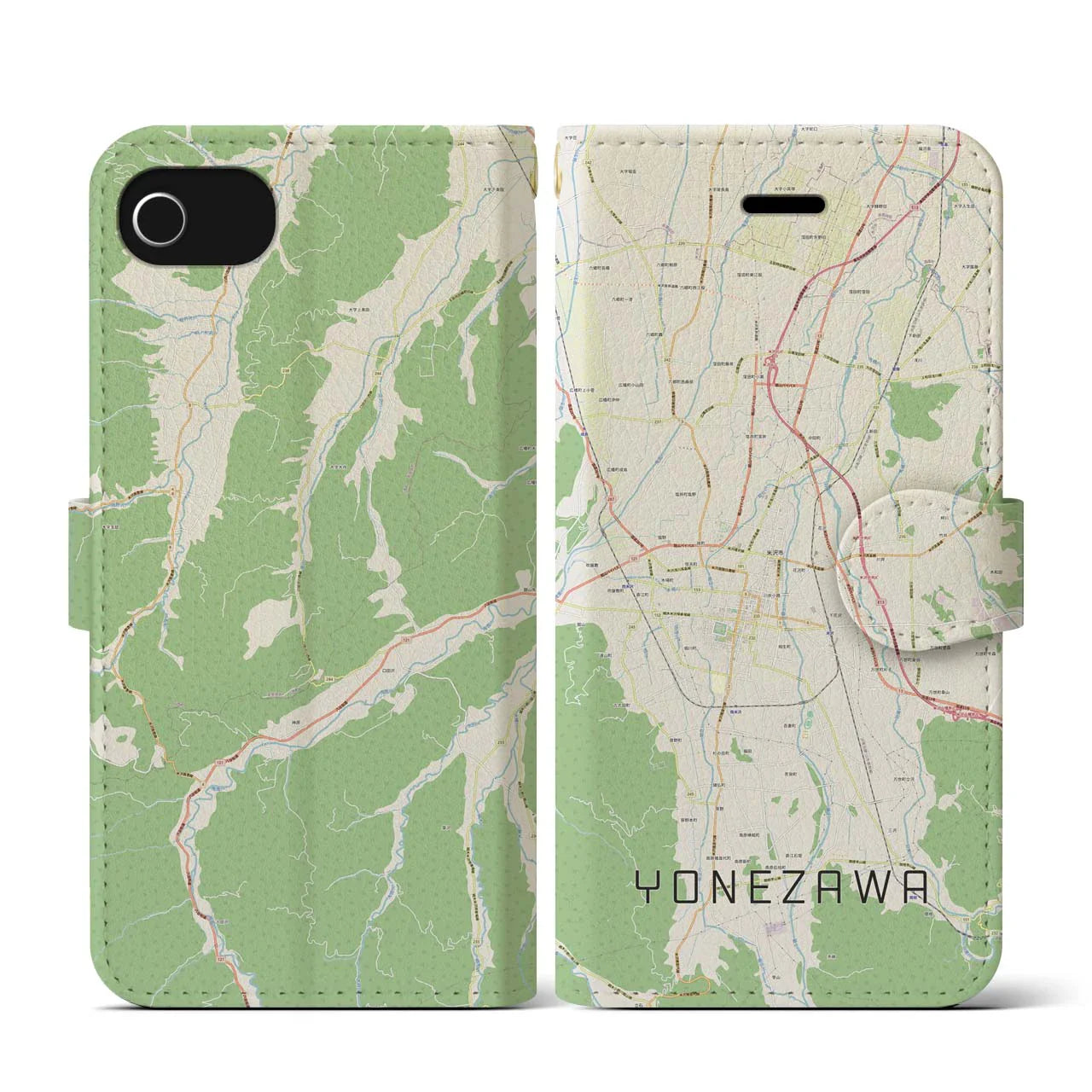 【米沢(山形県)】地図柄iPhoneケース(手帳タイプ)ナチュラル・iPhone SE(第3 / 第2世代) / 8 / 7 / 6s / 6 用
