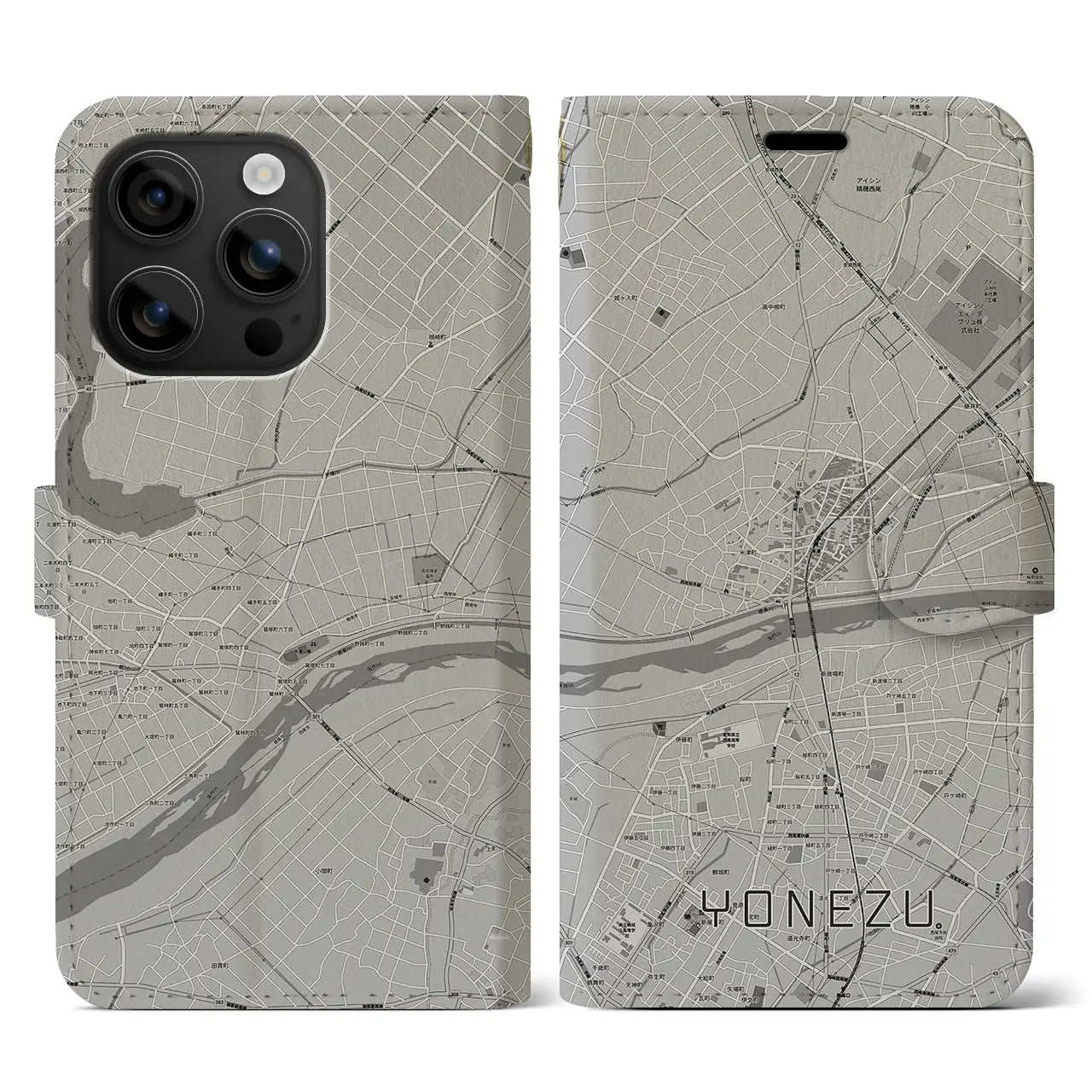 【米津(愛知県)】地図柄iPhoneケース(手帳タイプ)モノトーン・iPhone 16 用