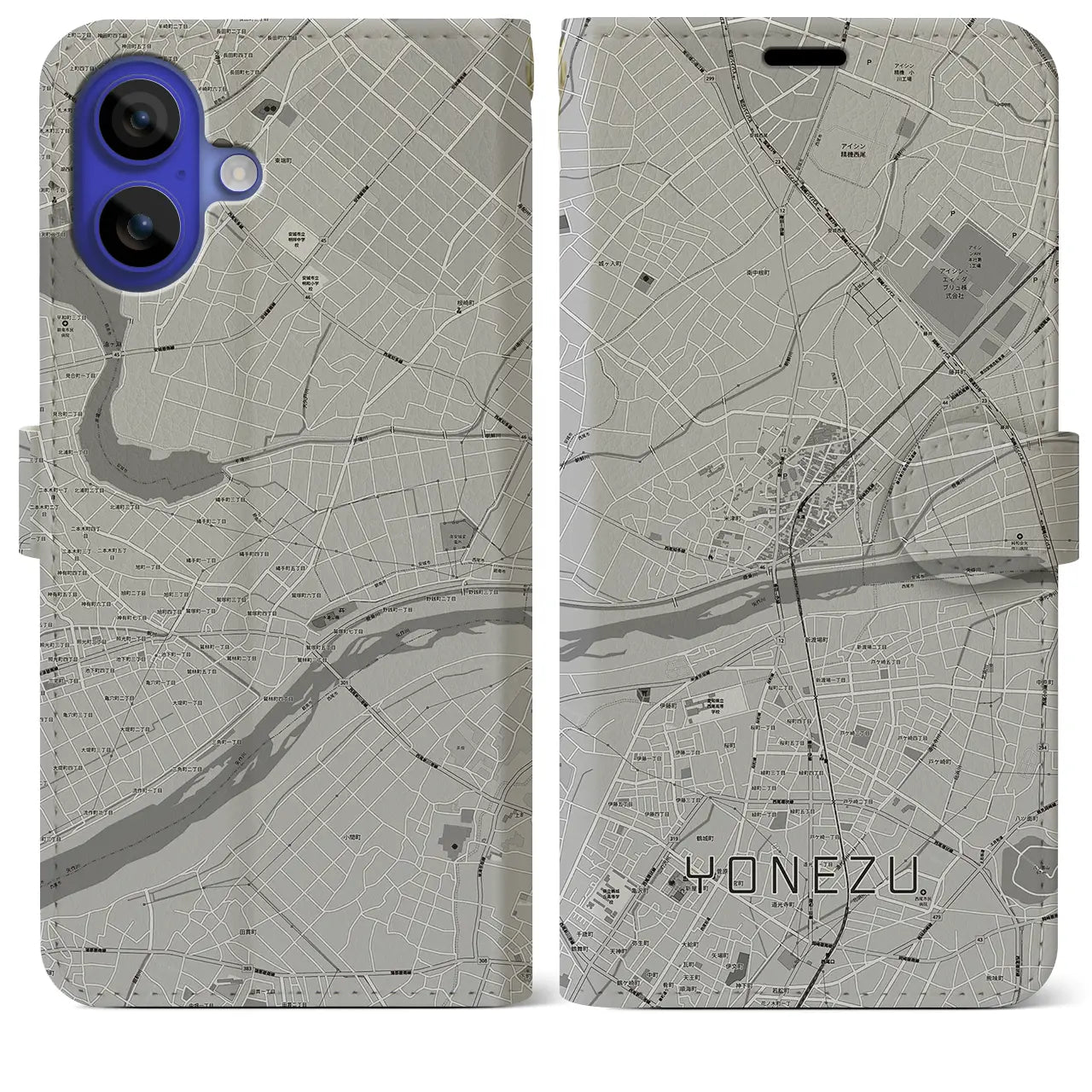 【米津(愛知県)】地図柄iPhoneケース(手帳タイプ)モノトーン・iPhone 16 Pro Max 用