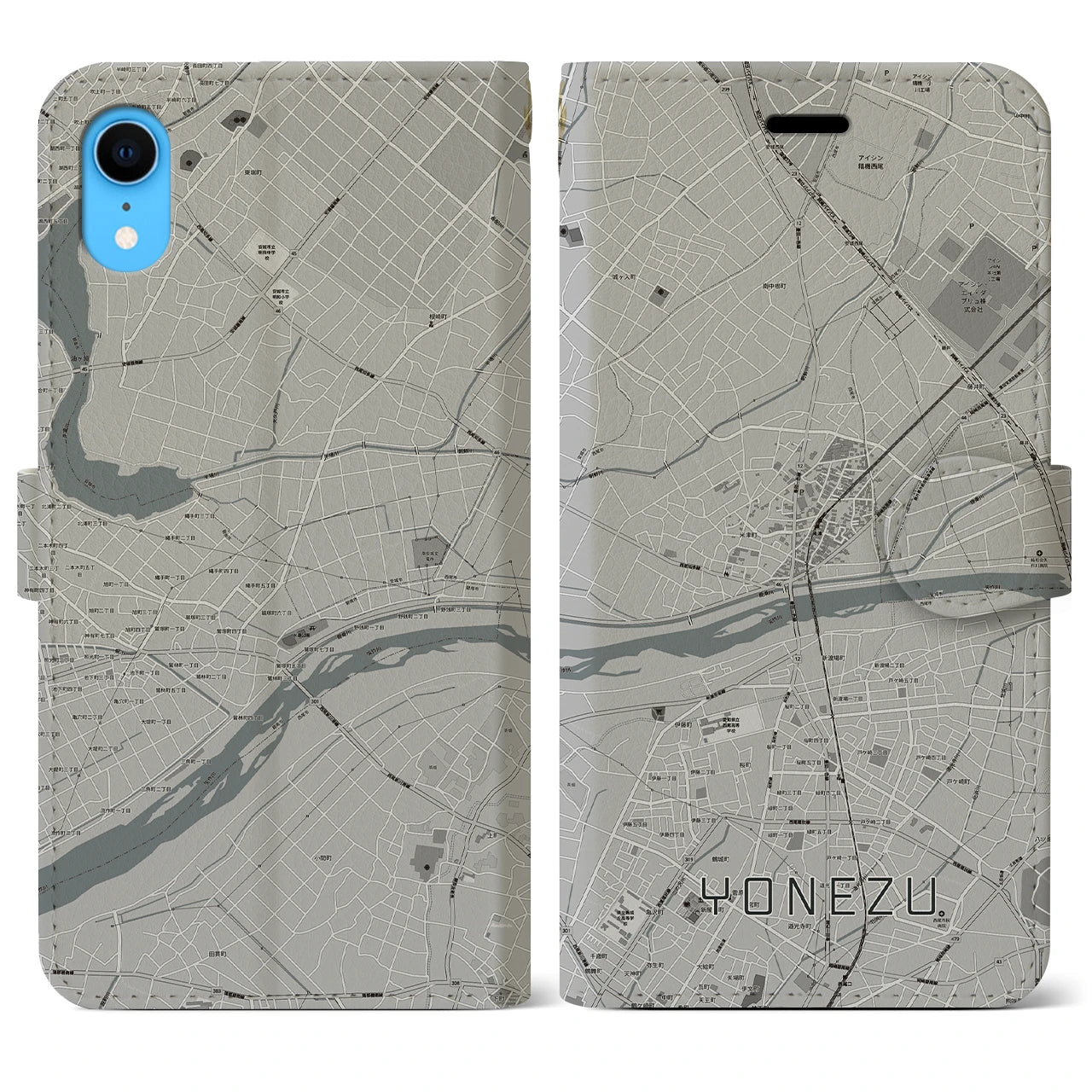 【米津(愛知県)】地図柄iPhoneケース(手帳タイプ)モノトーン・iPhone XR 用