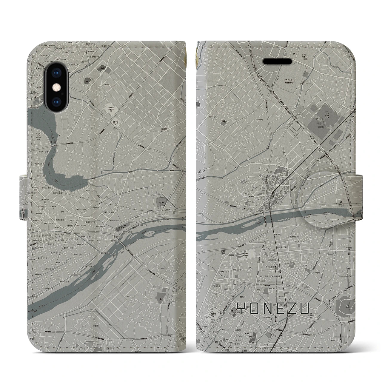 【米津(愛知県)】地図柄iPhoneケース(手帳タイプ)モノトーン・iPhone XS / X 用