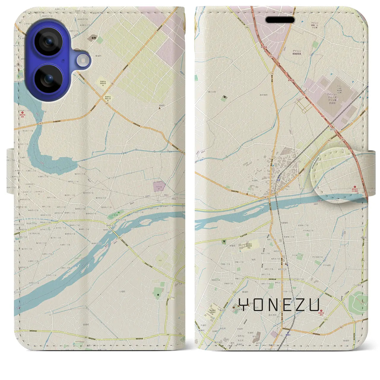 【米津(愛知県)】地図柄iPhoneケース(手帳タイプ)ナチュラル・iPhone 16 Pro Max 用