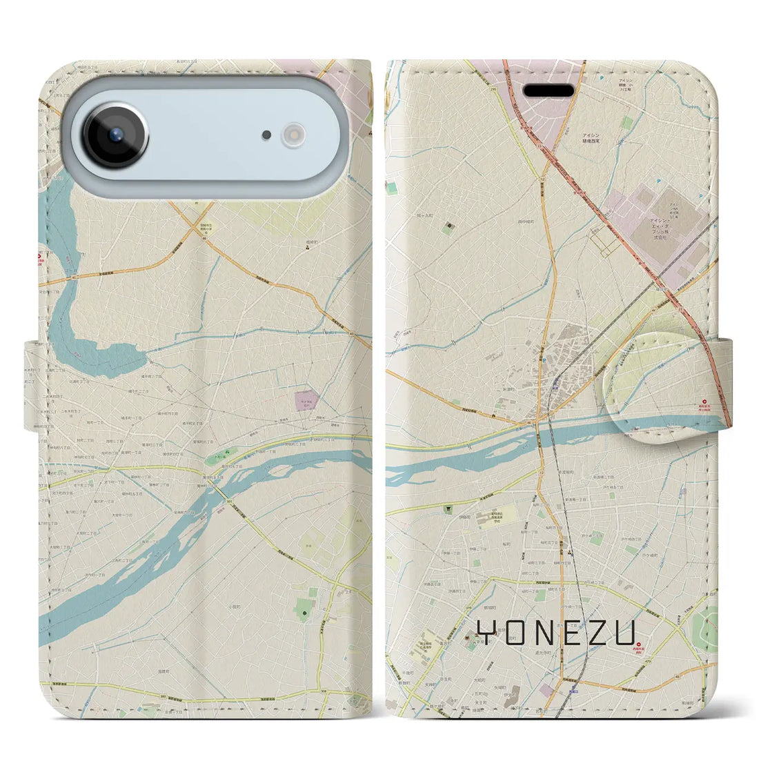 【米津(愛知県)】地図柄iPhoneケース(手帳タイプ)ナチュラル・iPhone 17 Pro Max 用