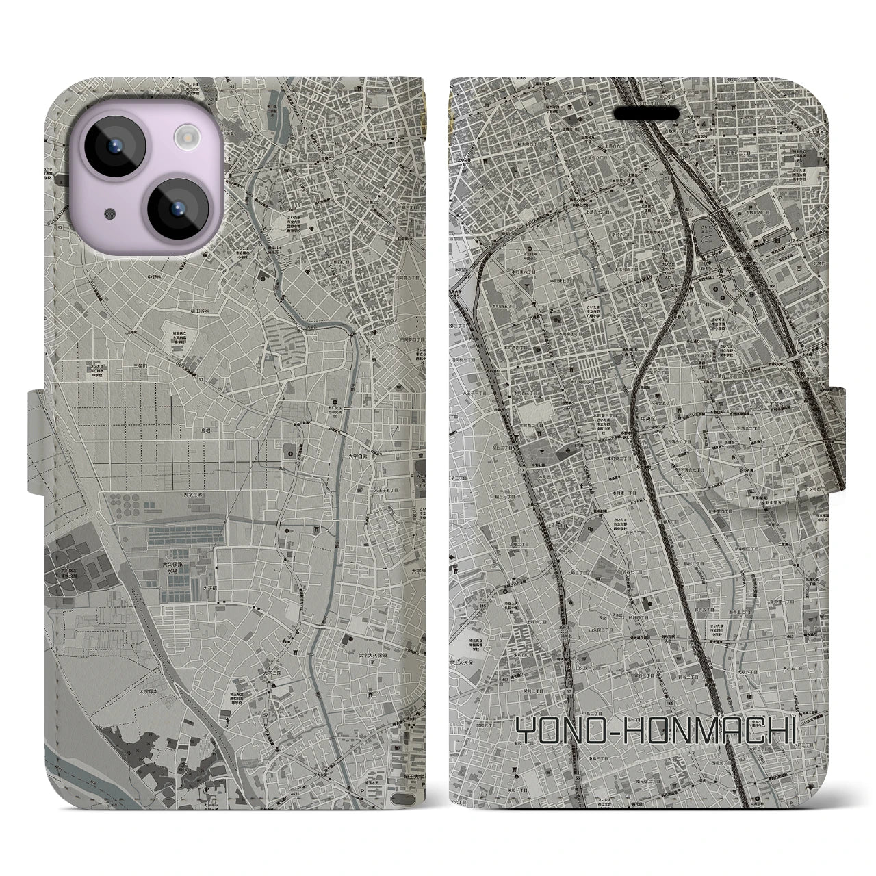 【与野本町(埼玉県)】地図柄iPhoneケース(手帳タイプ)