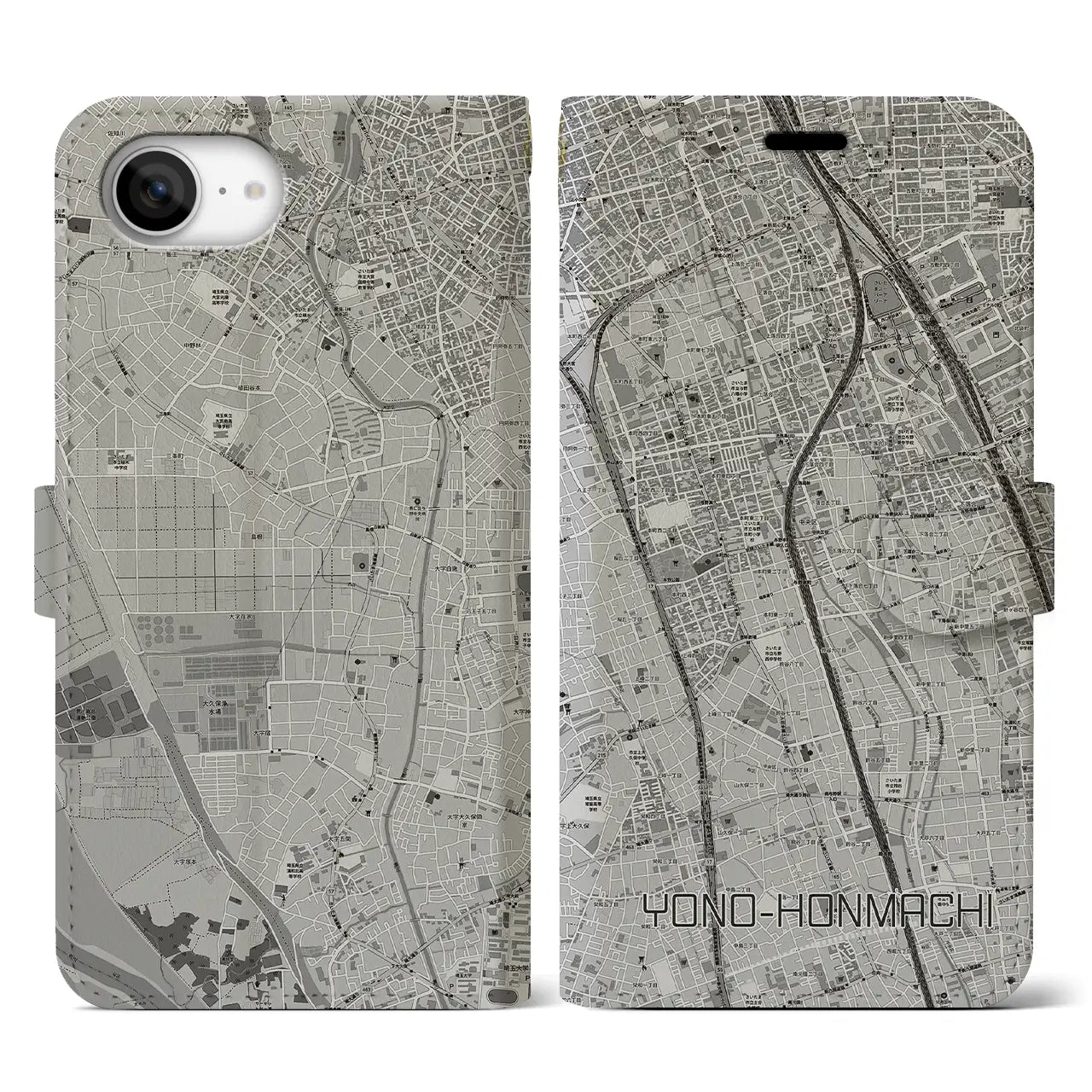 【与野本町(埼玉県)】地図柄iPhoneケース(手帳タイプ)