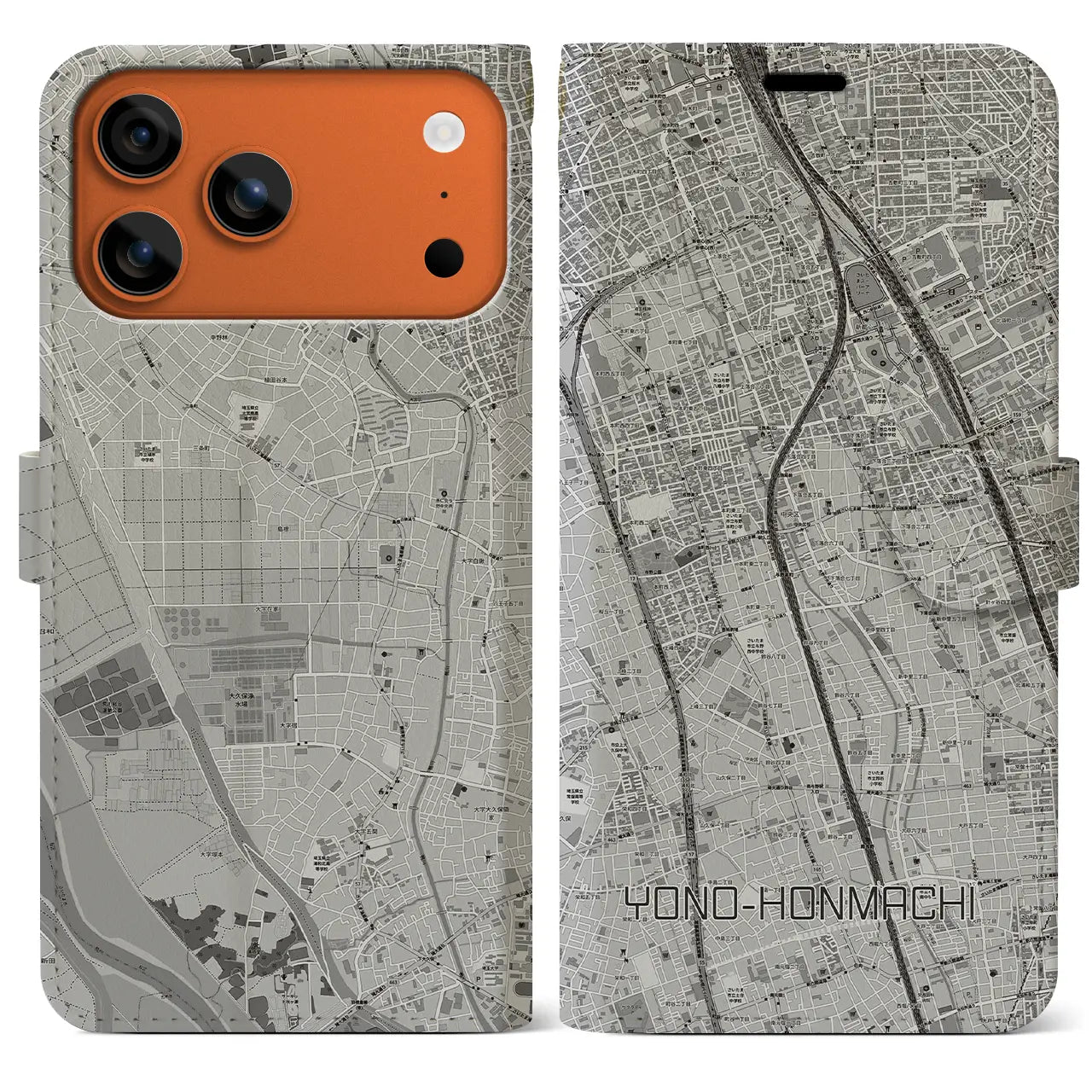 【与野本町(埼玉県)】地図柄iPhoneケース(手帳タイプ)