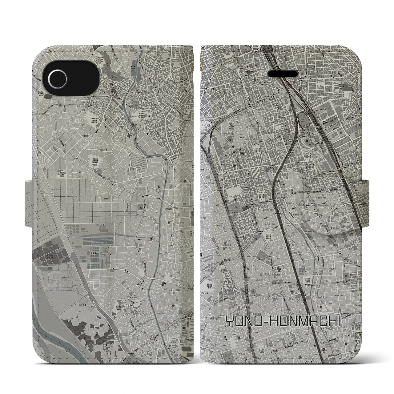 【与野本町(埼玉県)】地図柄iPhoneケース(手帳タイプ)