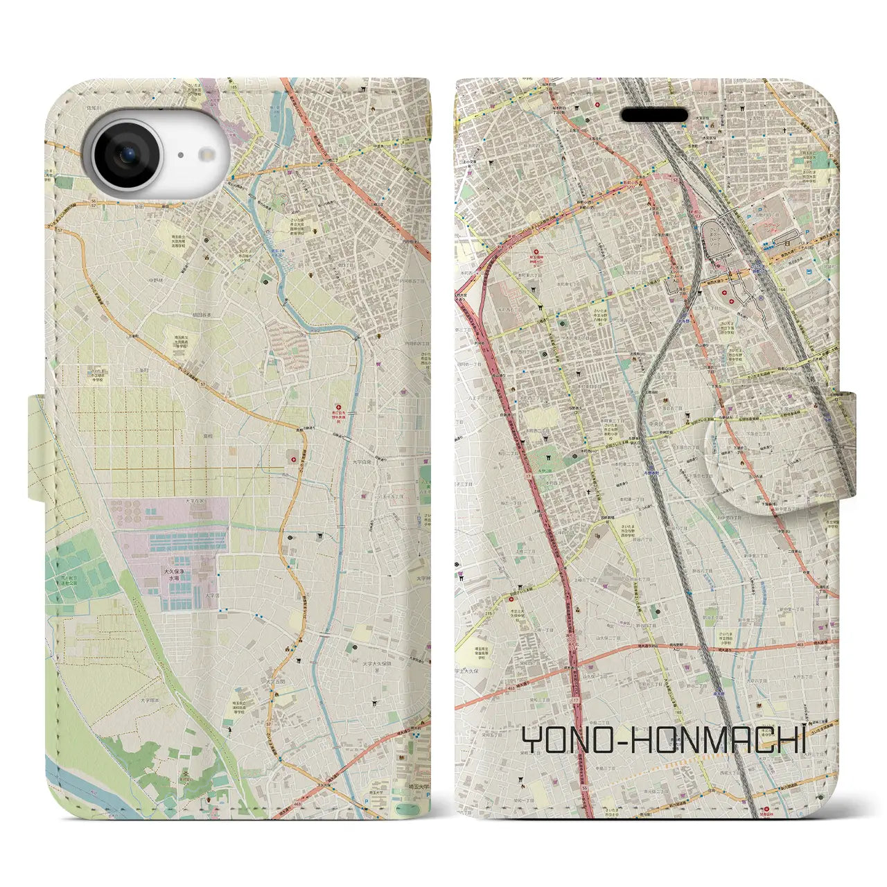 【与野本町(埼玉県)】地図柄iPhoneケース(手帳タイプ)
