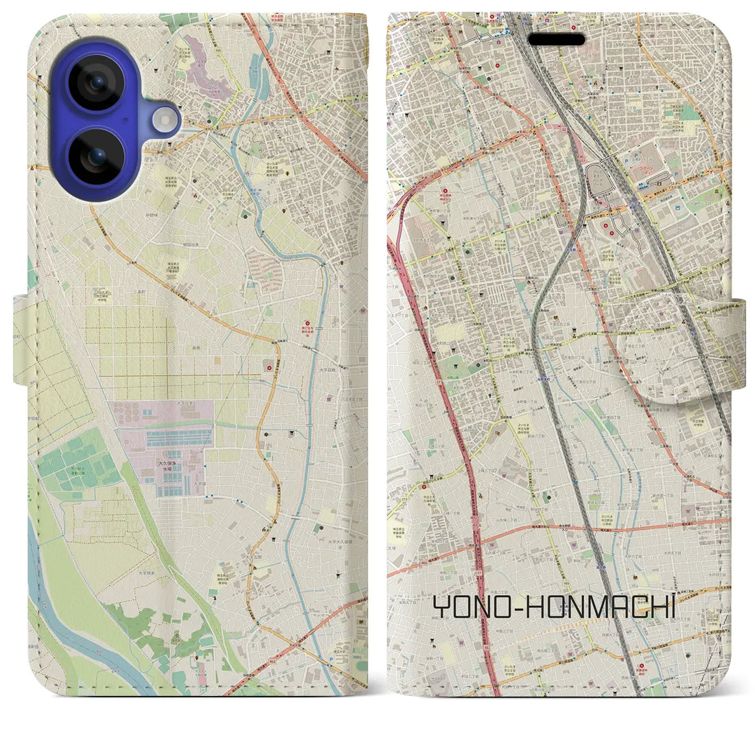 【与野本町(埼玉県)】地図柄iPhoneケース(手帳タイプ)ナチュラル・iPhone 16 Pro Max 用