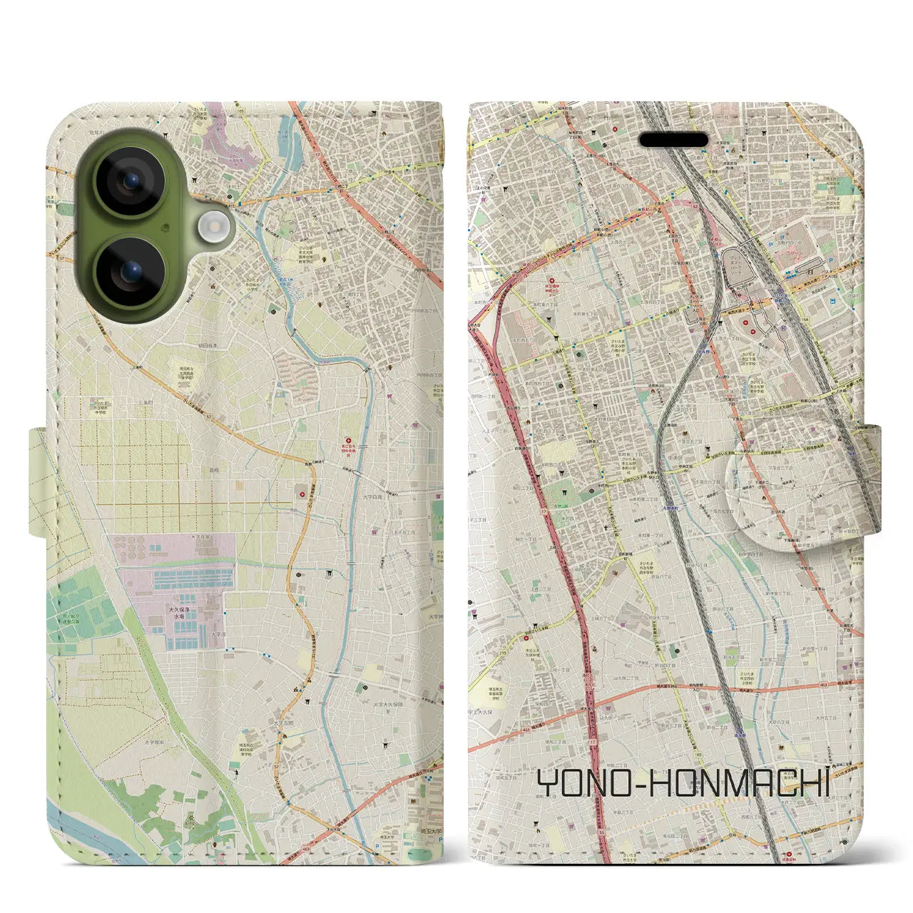 【与野本町(埼玉県)】地図柄iPhoneケース(手帳タイプ)