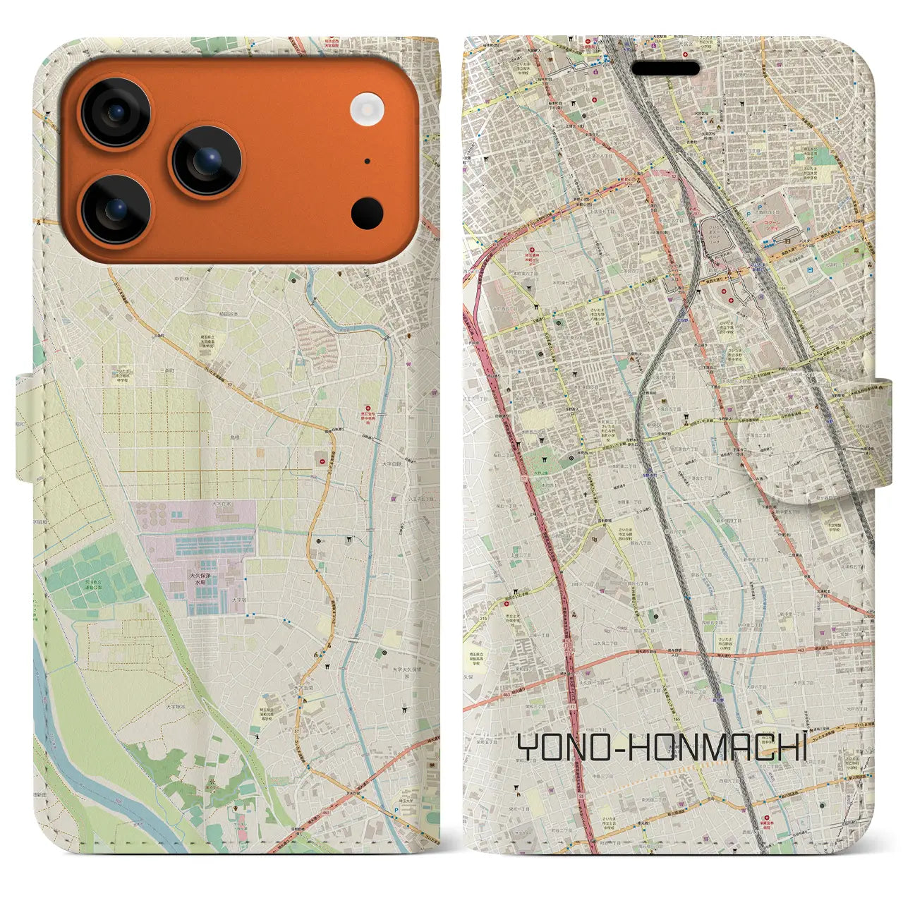 【与野本町(埼玉県)】地図柄iPhoneケース(手帳タイプ)ナチュラル・iPhone 17 Pro Max 用