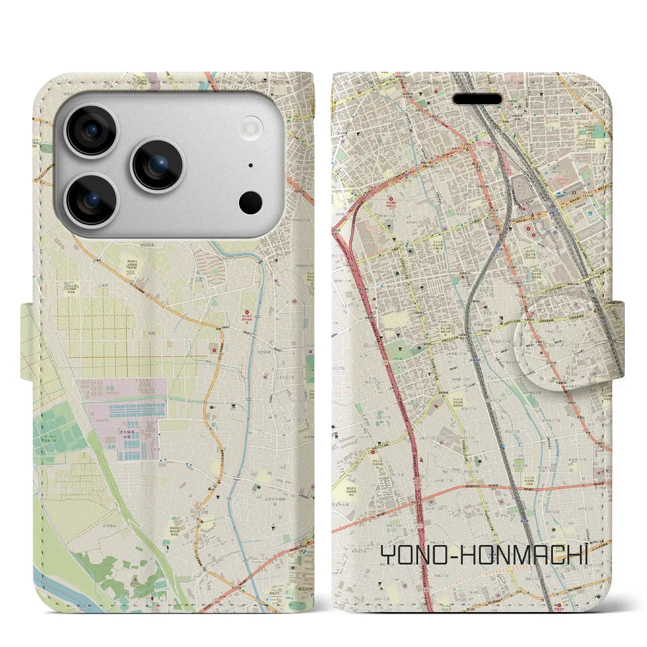 【与野本町(埼玉県)】地図柄iPhoneケース(手帳タイプ)