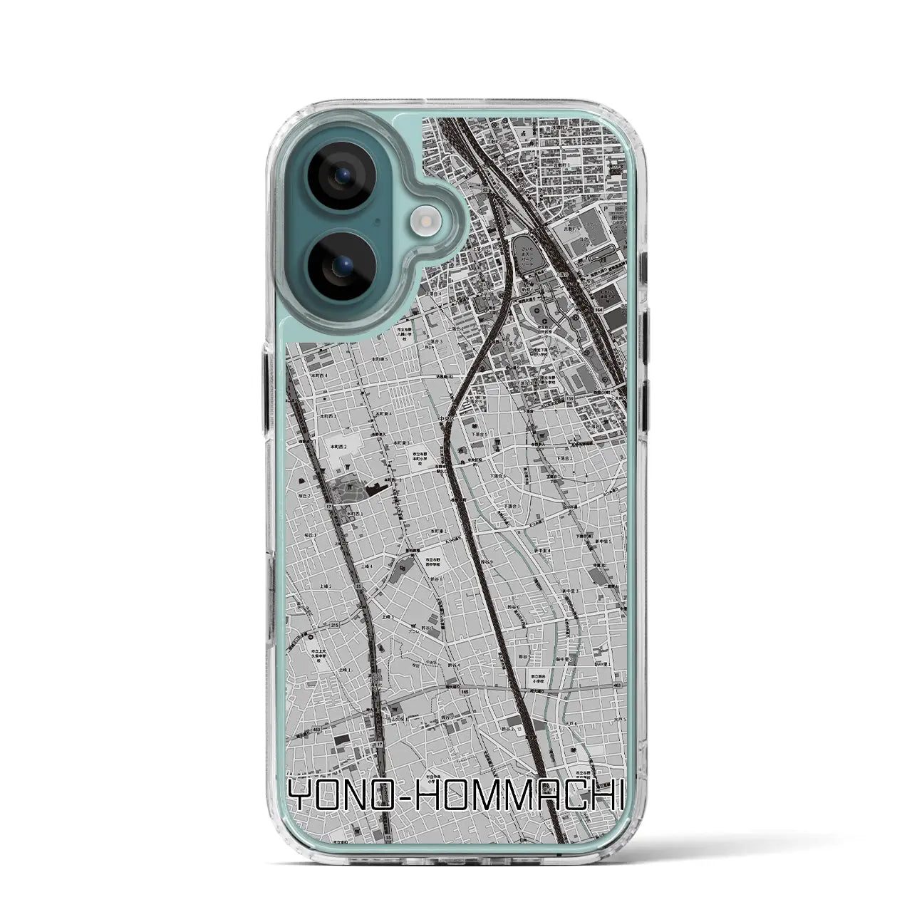 【与野本町(埼玉県)】地図柄iPhoneケース(MagSafeタイプ)モノトーン・iPhone 16 Pro 用