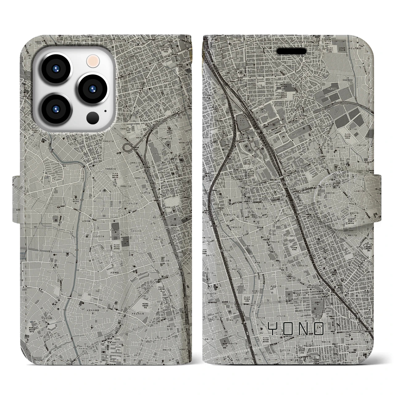 【与野(埼玉県)】地図柄iPhoneケース(手帳タイプ)