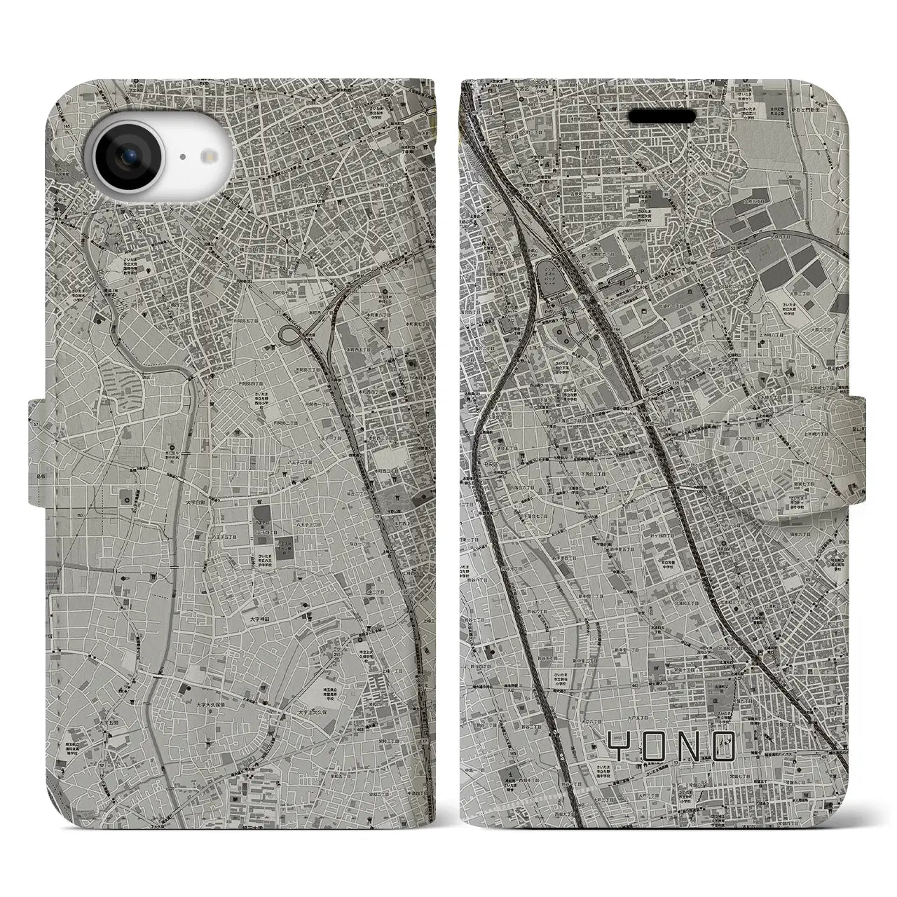 【与野(埼玉県)】地図柄iPhoneケース(手帳タイプ)