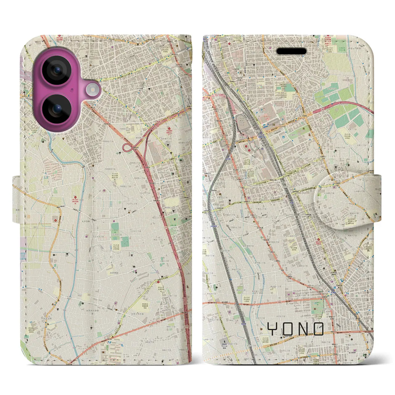 【与野(埼玉県)】地図柄iPhoneケース(手帳タイプ)ナチュラル・iPhone 16 Pro 用