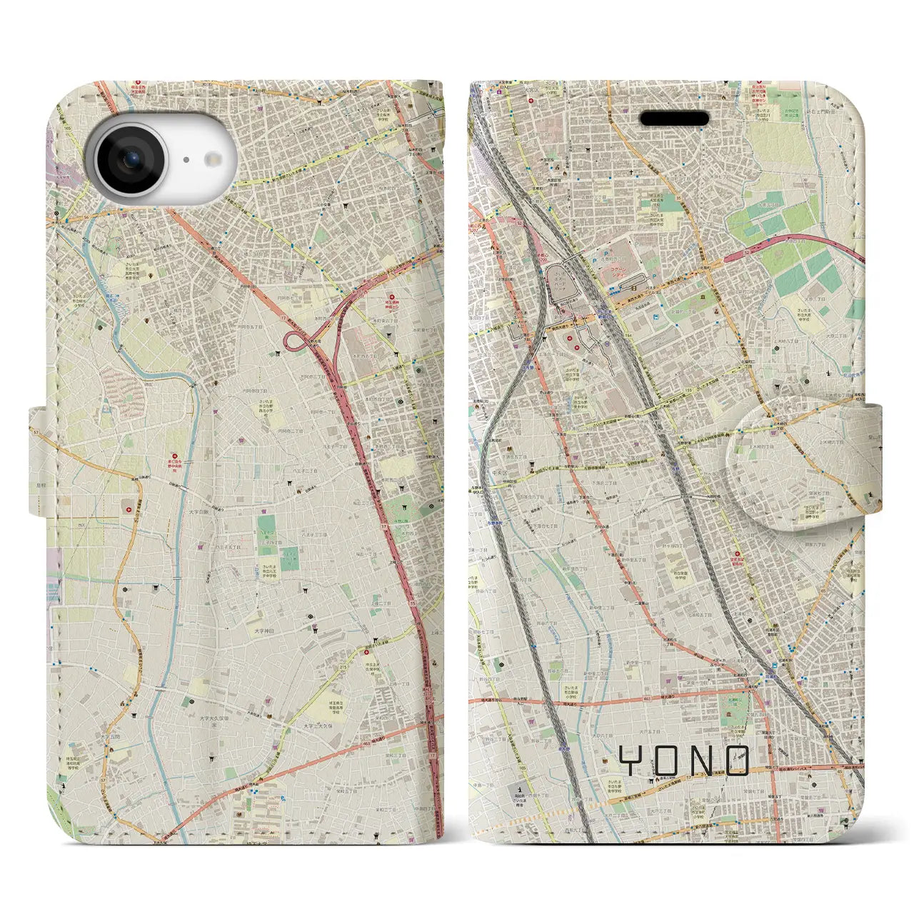 【与野(埼玉県)】地図柄iPhoneケース(手帳タイプ)