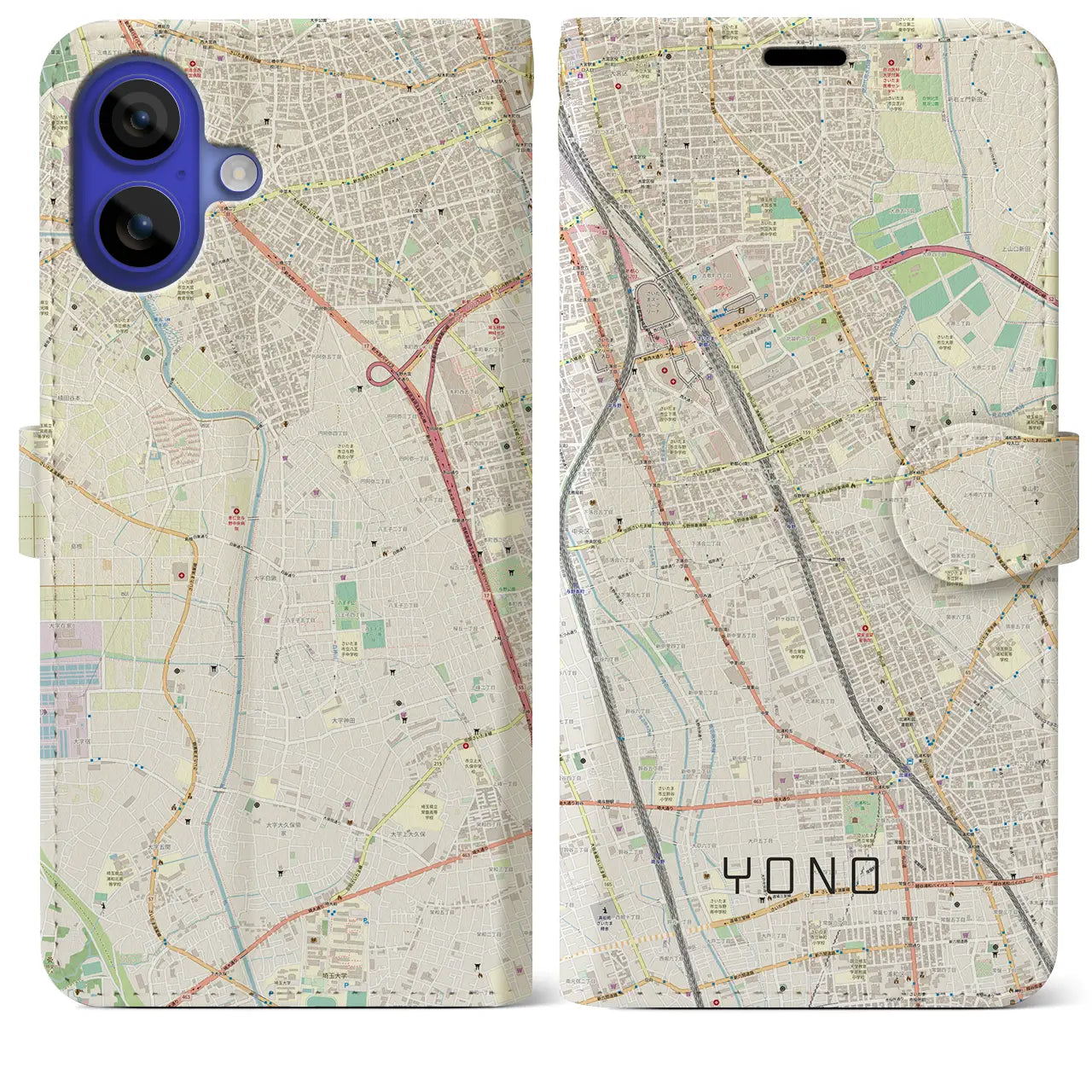 【与野(埼玉県)】地図柄iPhoneケース(手帳タイプ)ナチュラル・iPhone 16 Pro Max 用