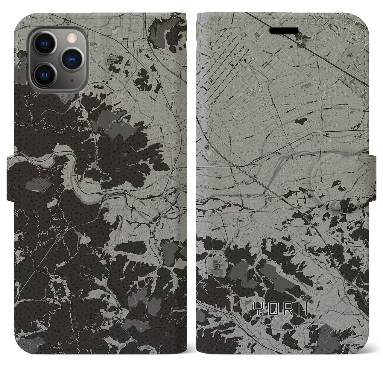 【寄居(埼玉県)】地図柄iPhoneケース(手帳タイプ)モノトーン・iPhone 11 Pro Max 用