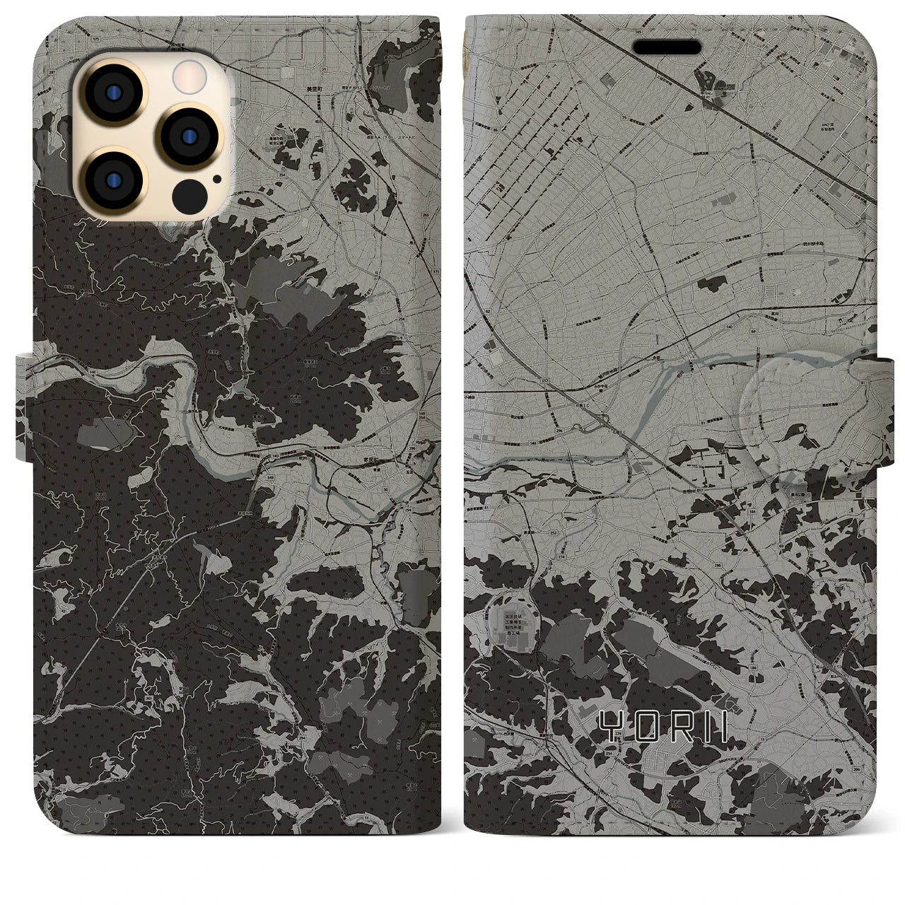 【寄居(埼玉県)】地図柄iPhoneケース(手帳タイプ)モノトーン・iPhone 12 Pro Max 用