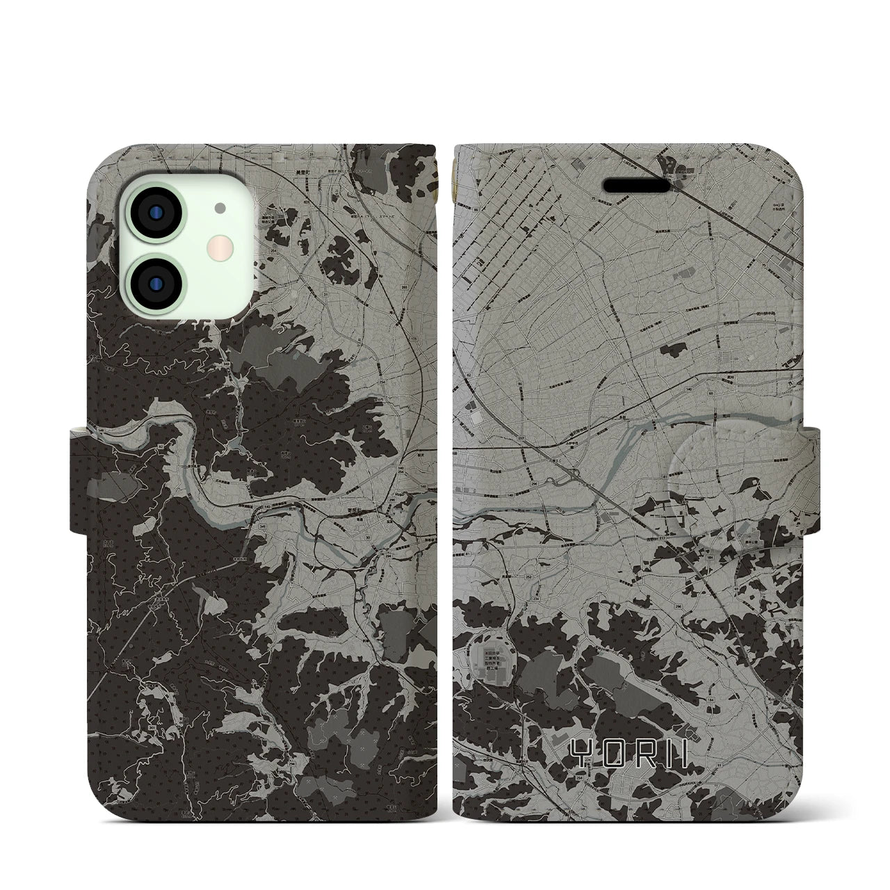 【寄居(埼玉県)】地図柄iPhoneケース(手帳タイプ)モノトーン・iPhone 12 mini 用