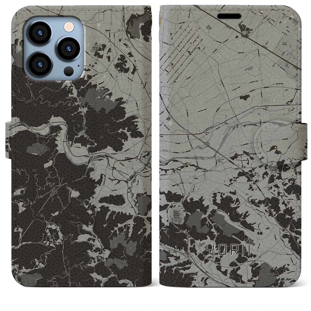 【寄居(埼玉県)】地図柄iPhoneケース(手帳タイプ)モノトーン・iPhone 13 Pro Max 用