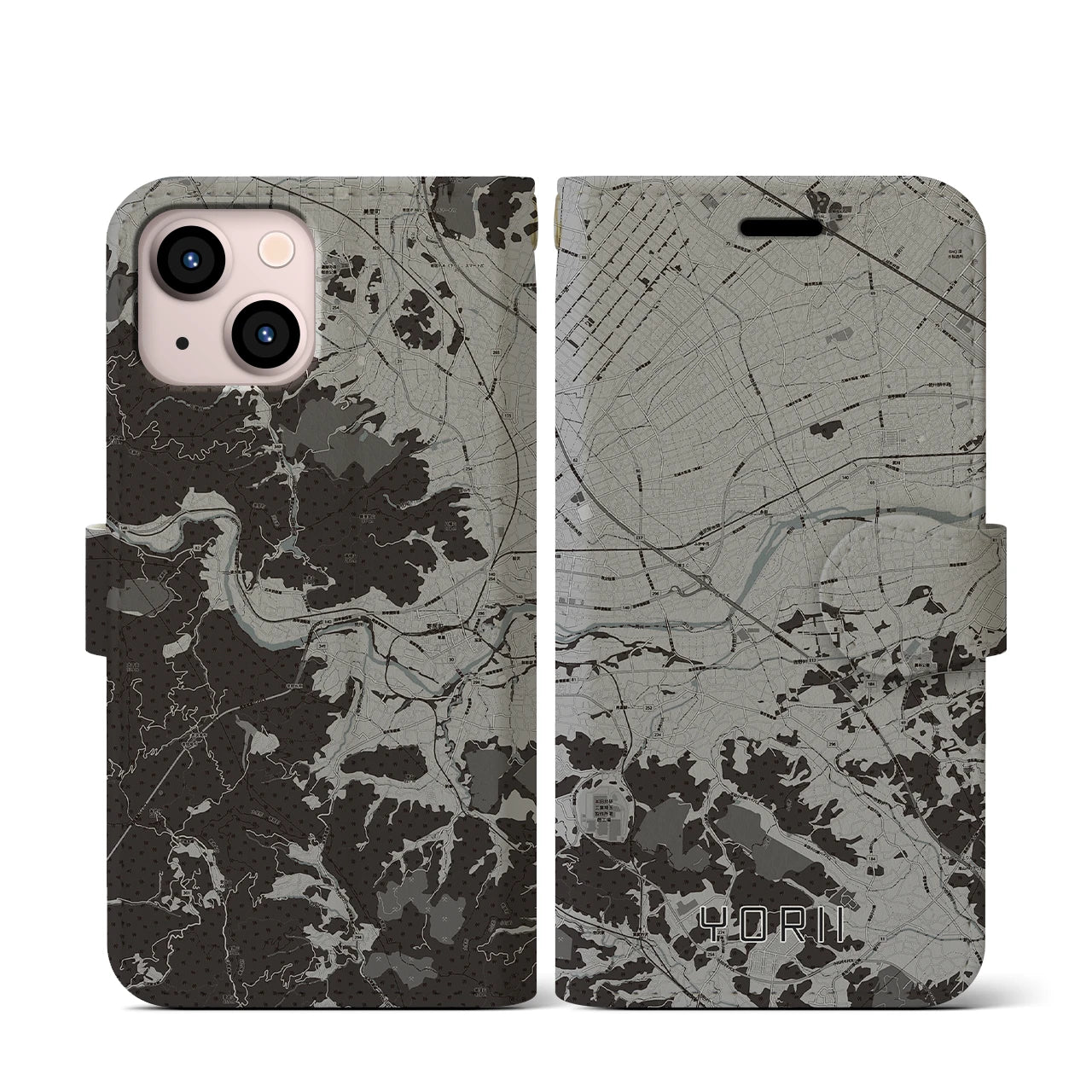 【寄居(埼玉県)】地図柄iPhoneケース(手帳タイプ)モノトーン・iPhone 13 mini 用