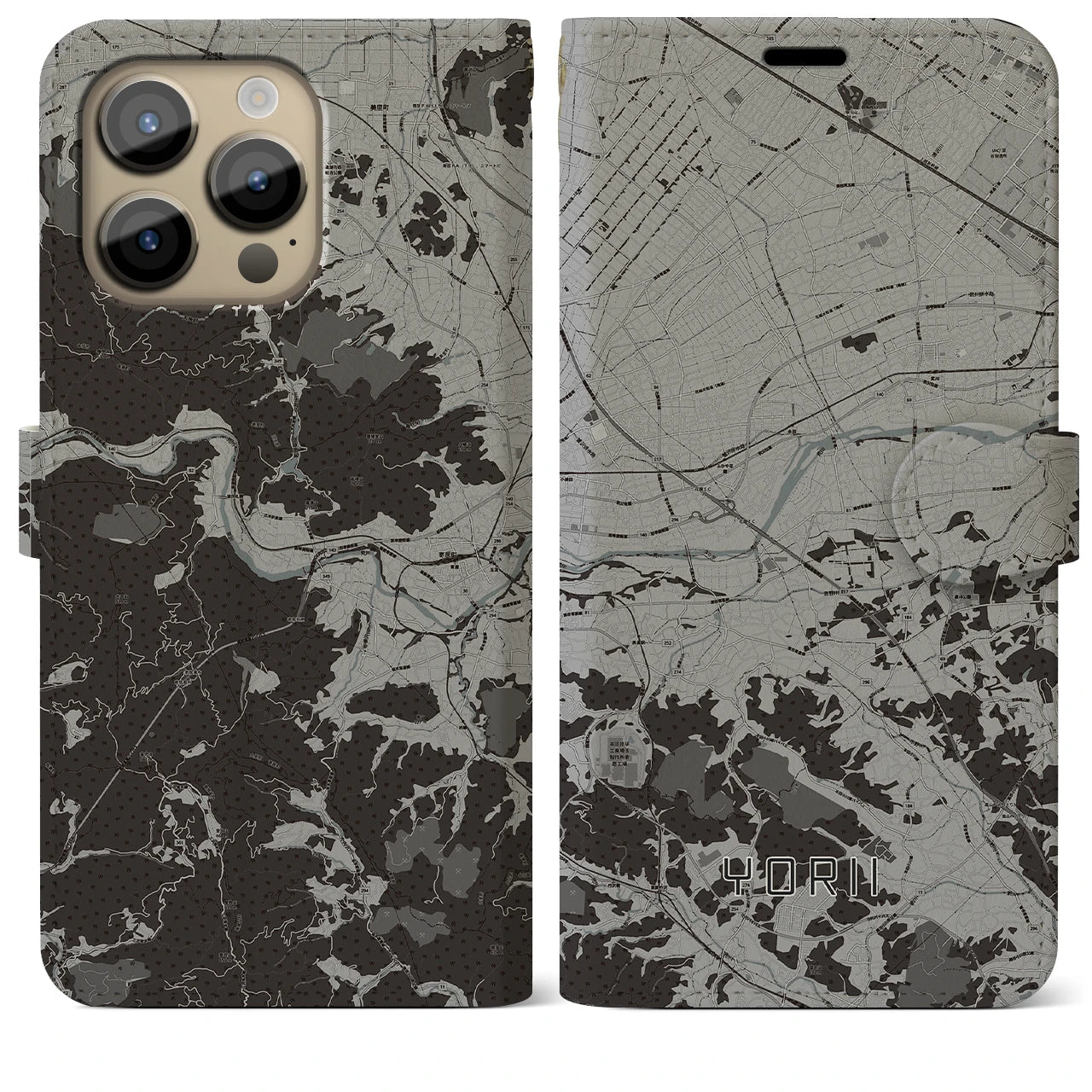 【寄居(埼玉県)】地図柄iPhoneケース(手帳タイプ)モノトーン・iPhone 14 Pro Max 用