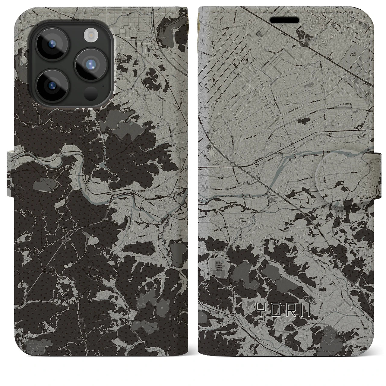 【寄居(埼玉県)】地図柄iPhoneケース(手帳タイプ)モノトーン・iPhone 15 Pro Max 用
