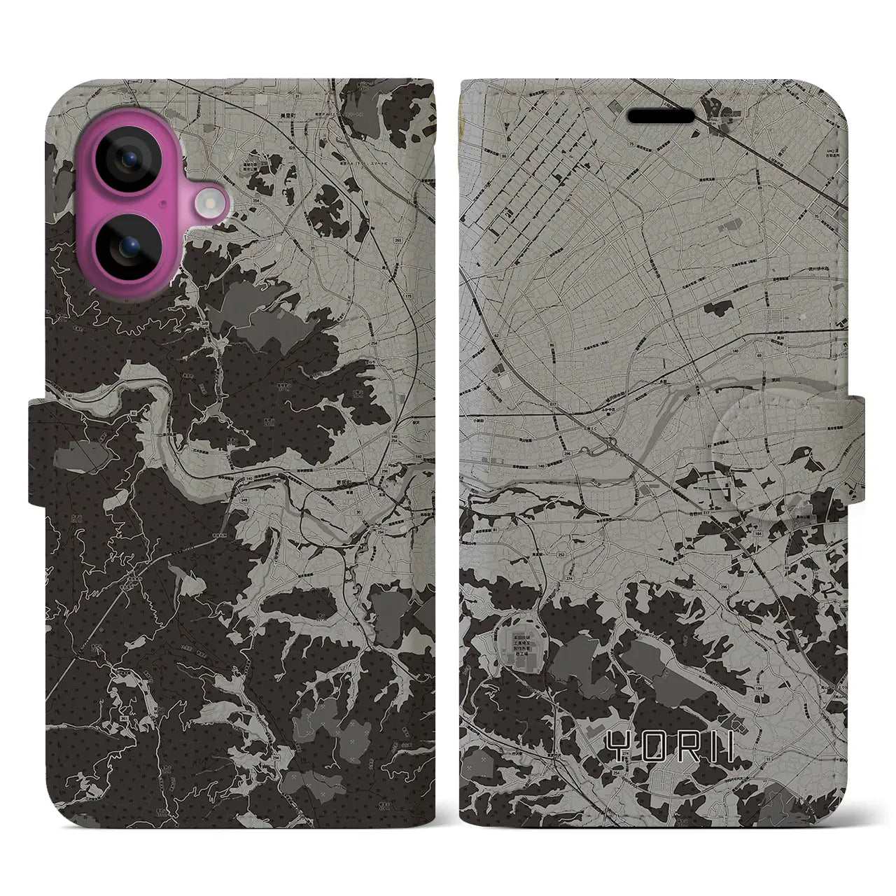 【寄居(埼玉県)】地図柄iPhoneケース(手帳タイプ)モノトーン・iPhone 16 Pro 用