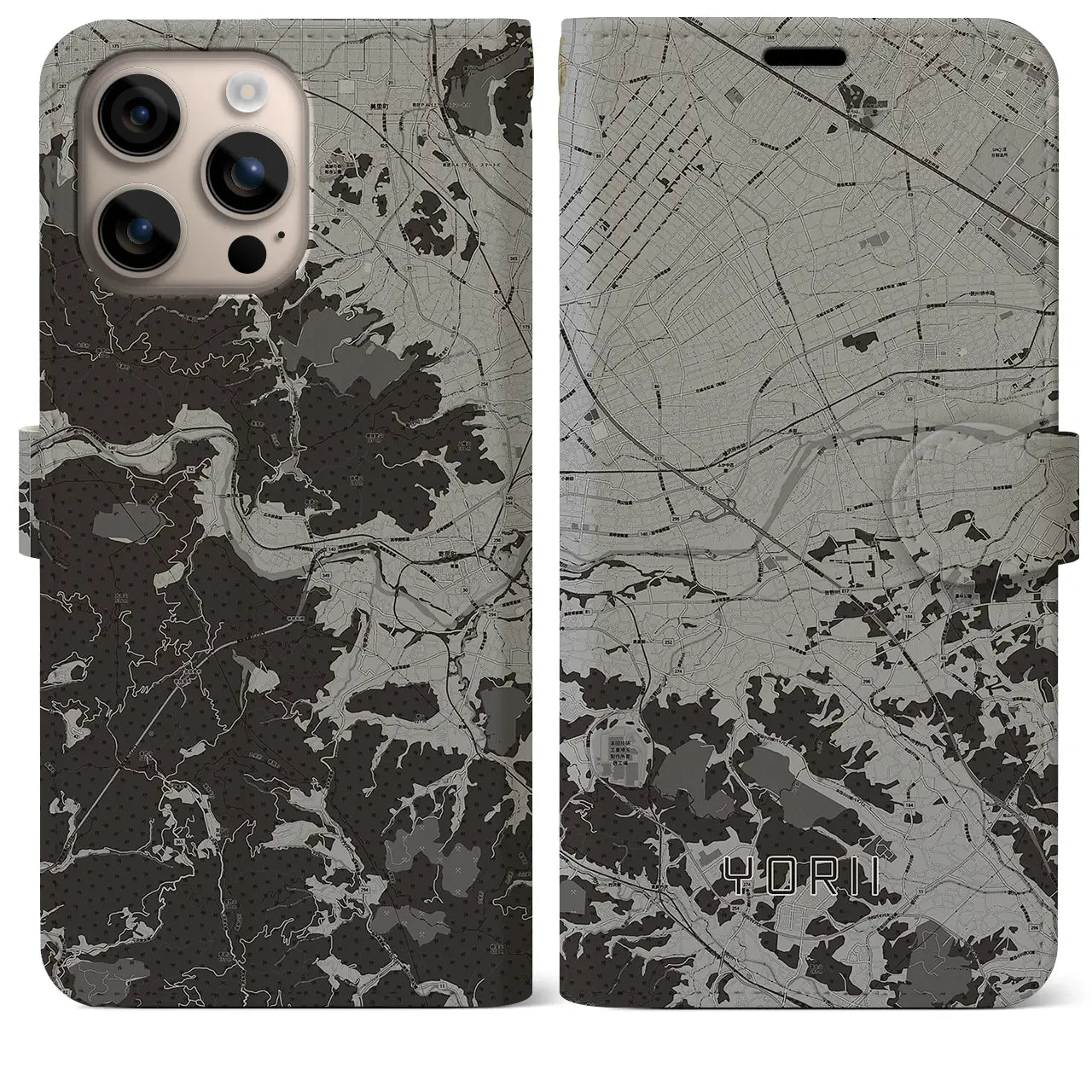 【寄居(埼玉県)】地図柄iPhoneケース(手帳タイプ)モノトーン・iPhone 16 Plus 用