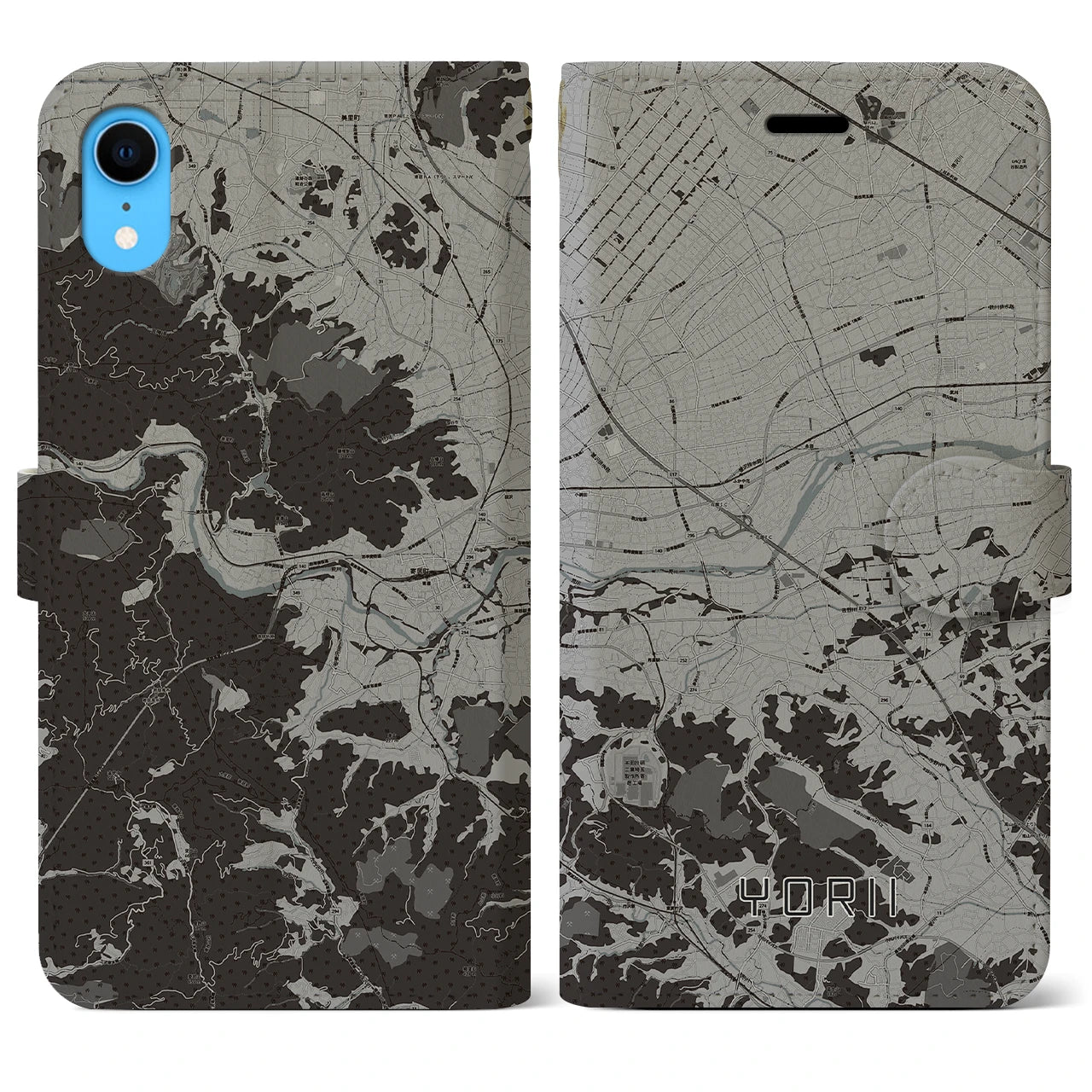 【寄居(埼玉県)】地図柄iPhoneケース(手帳タイプ)モノトーン・iPhone XR 用