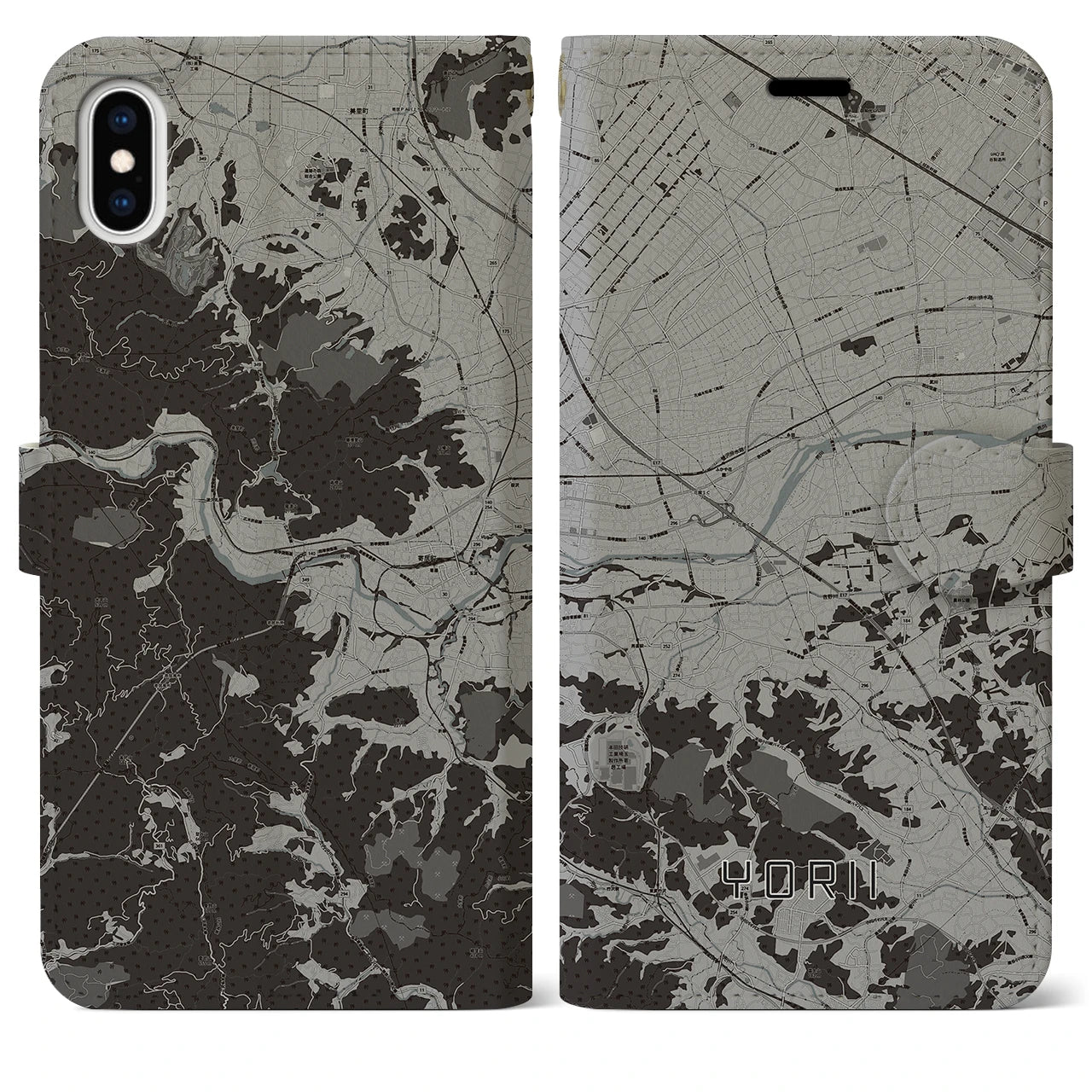 【寄居(埼玉県)】地図柄iPhoneケース(手帳タイプ)モノトーン・iPhone XS Max 用
