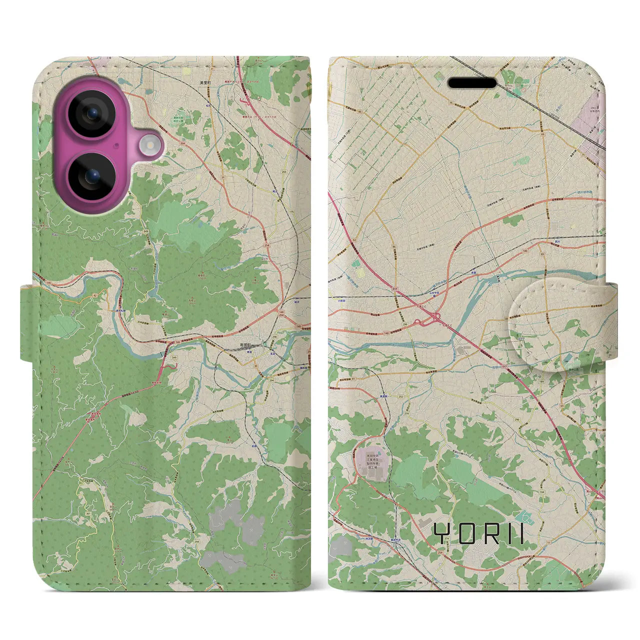 【寄居(埼玉県)】地図柄iPhoneケース(手帳タイプ)ナチュラル・iPhone 16 Pro 用